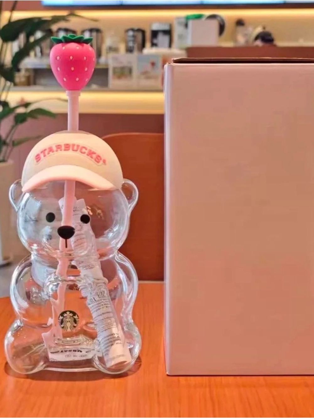 2026 Starbucks Bearista Pink Bear Glass Tumbler Cold Cup with Straw 20oz 591ml